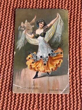 1908 Raphael Tuck At the Carnival Grace and Beauty Embossed Postcard Ephemera